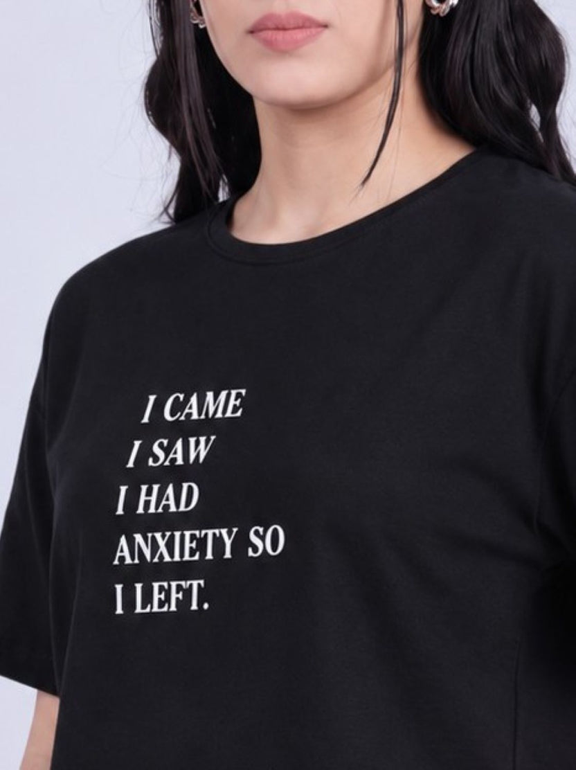 Black Typographic Printed Regular Fit T-Shirt for Women - Image 3
