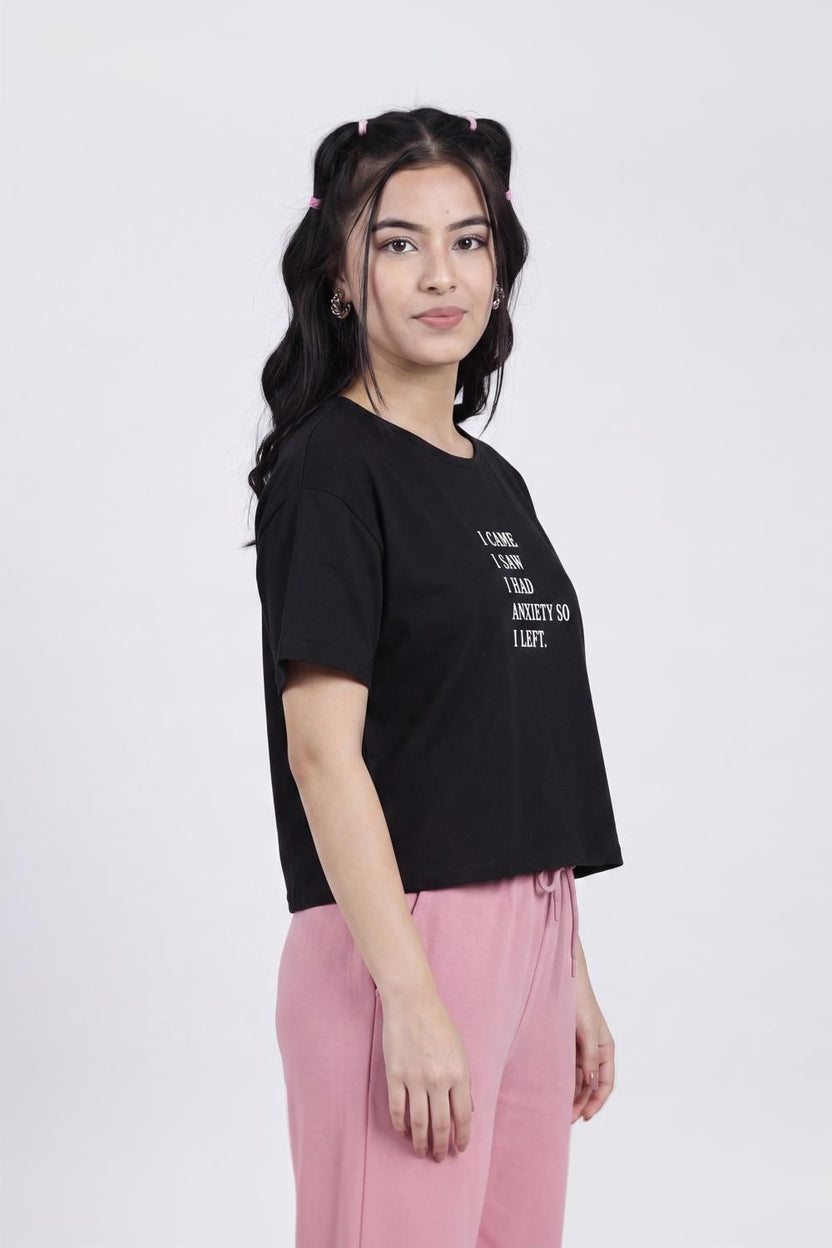 Black Typographic Printed Regular Fit T-Shirt for Women - Image 4