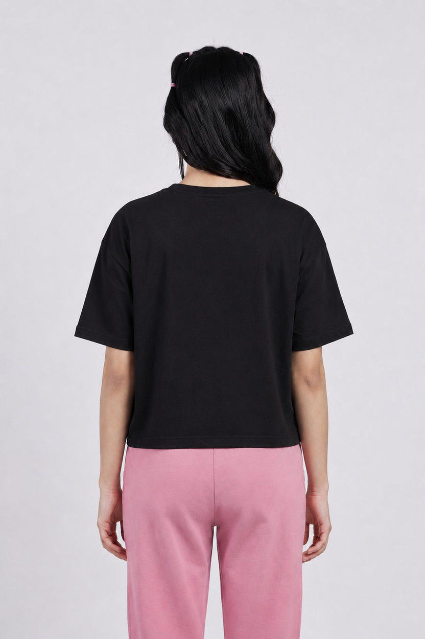 Black Typographic Printed Regular Fit T-Shirt for Women - Image 5