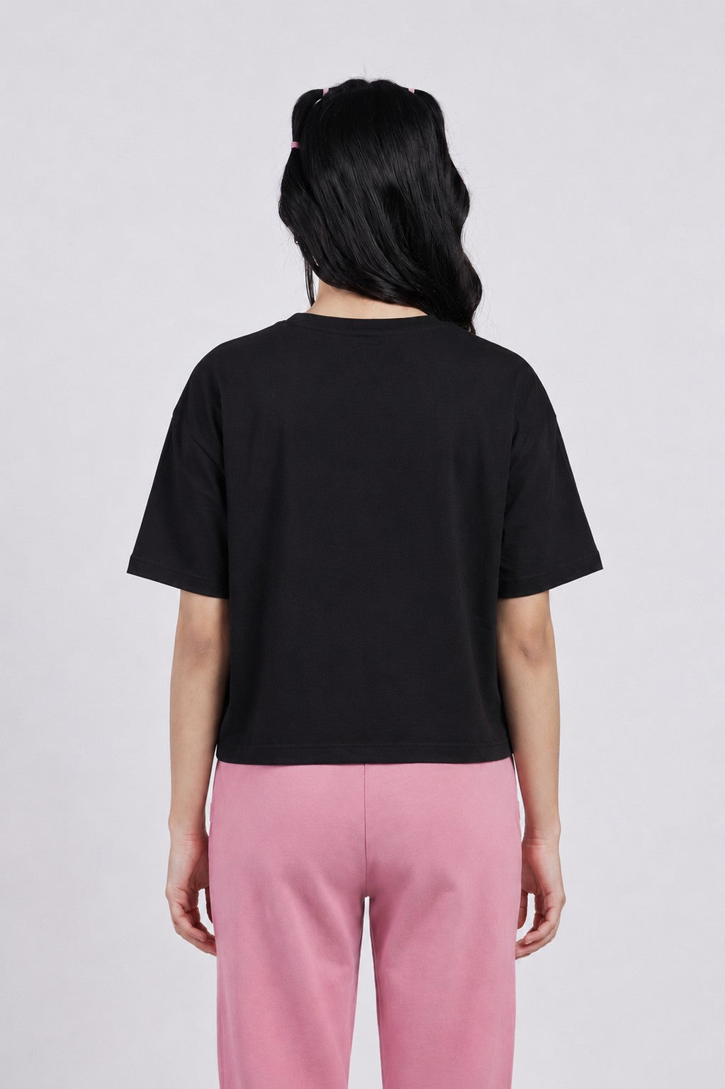 Black Typographic Printed Regular Fit T-Shirt for Women - Image 5