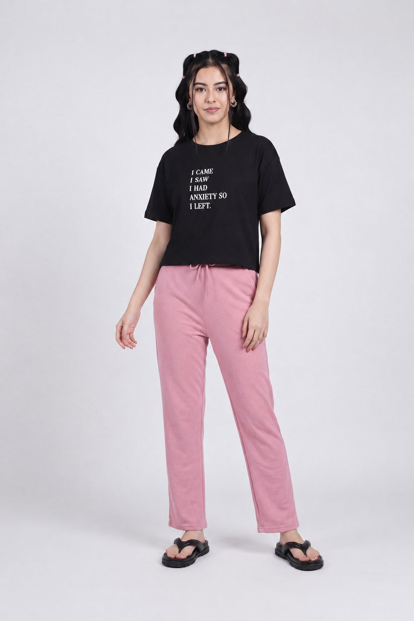 Black Typographic Printed Regular Fit T-Shirt for Women - Image 6