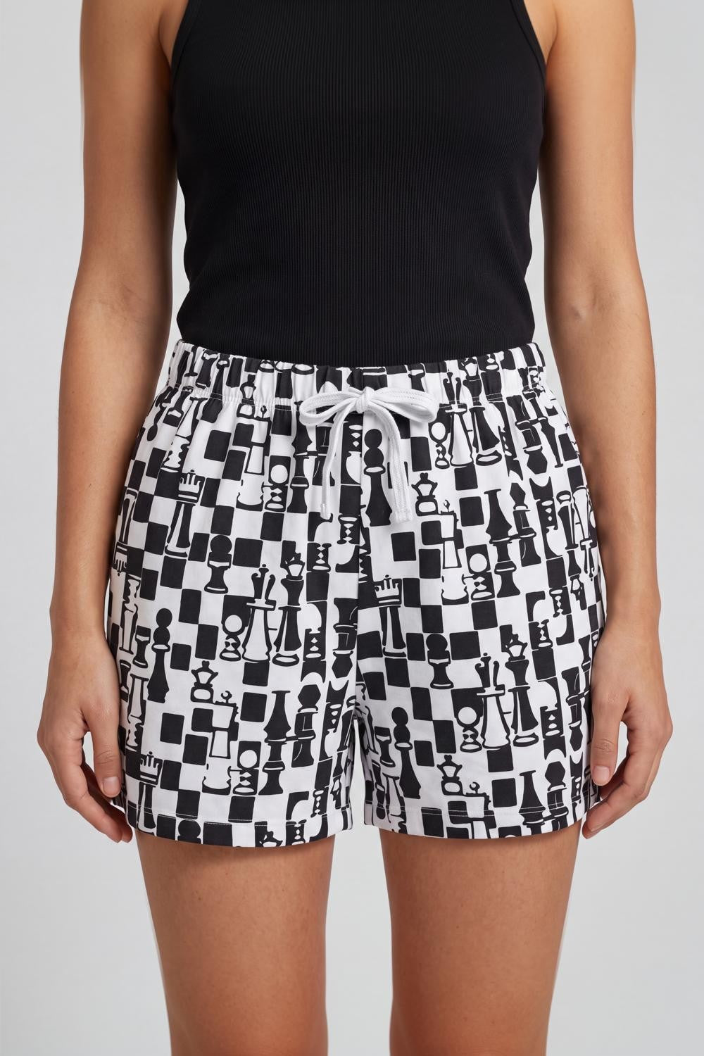 White Chess Print Regular Fit Shorts With 2 Pocket for Women - Image 3