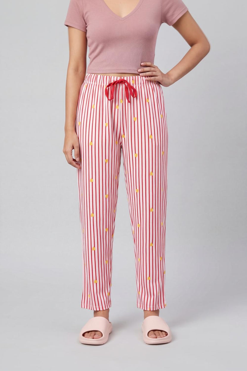 Red Heart Printed Straight Fit Pyjama With 2 Pocket for Women - Image 2