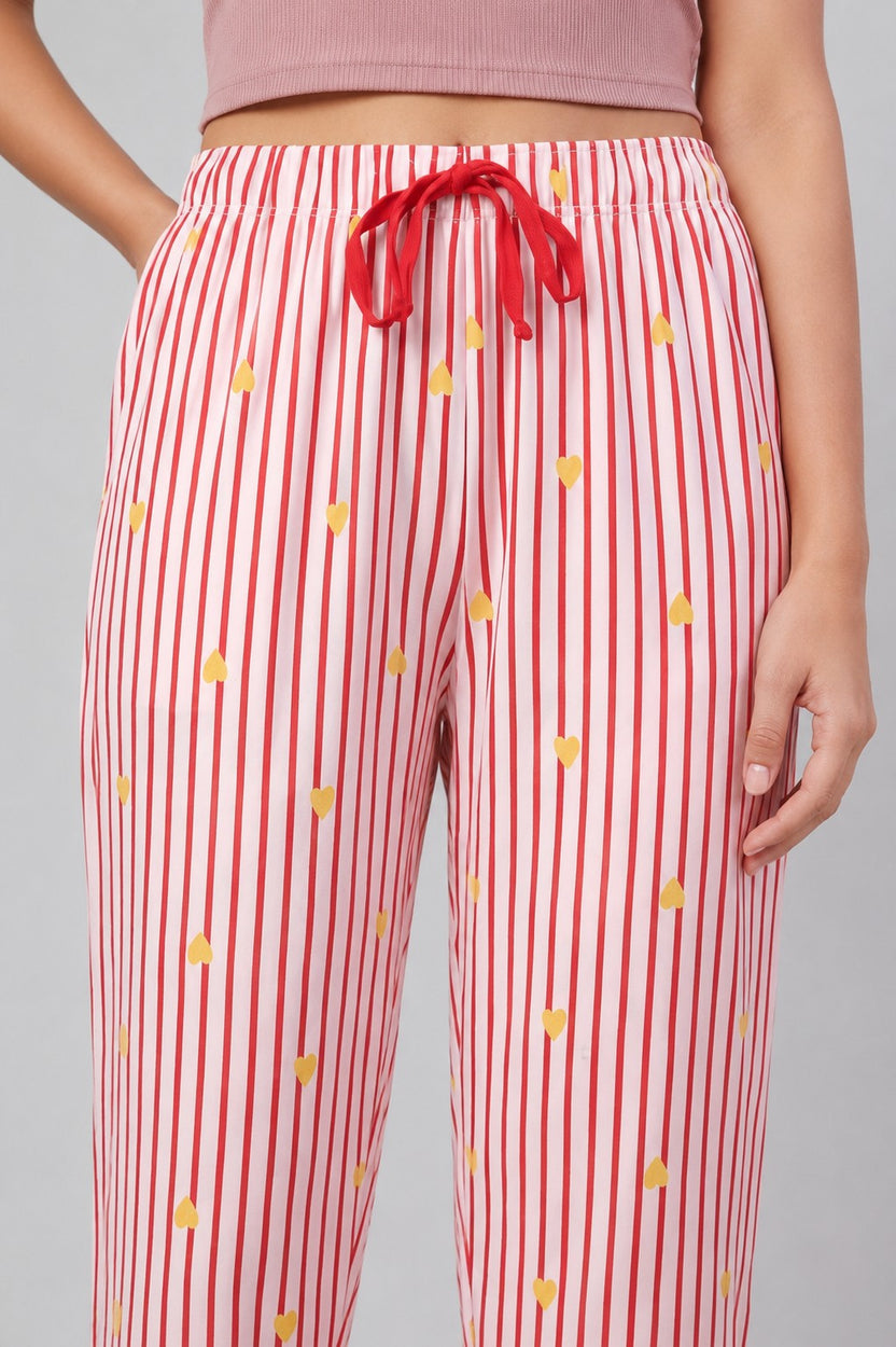 Red Heart Printed Straight Fit Pyjama With 2 Pocket for Women - Image 3