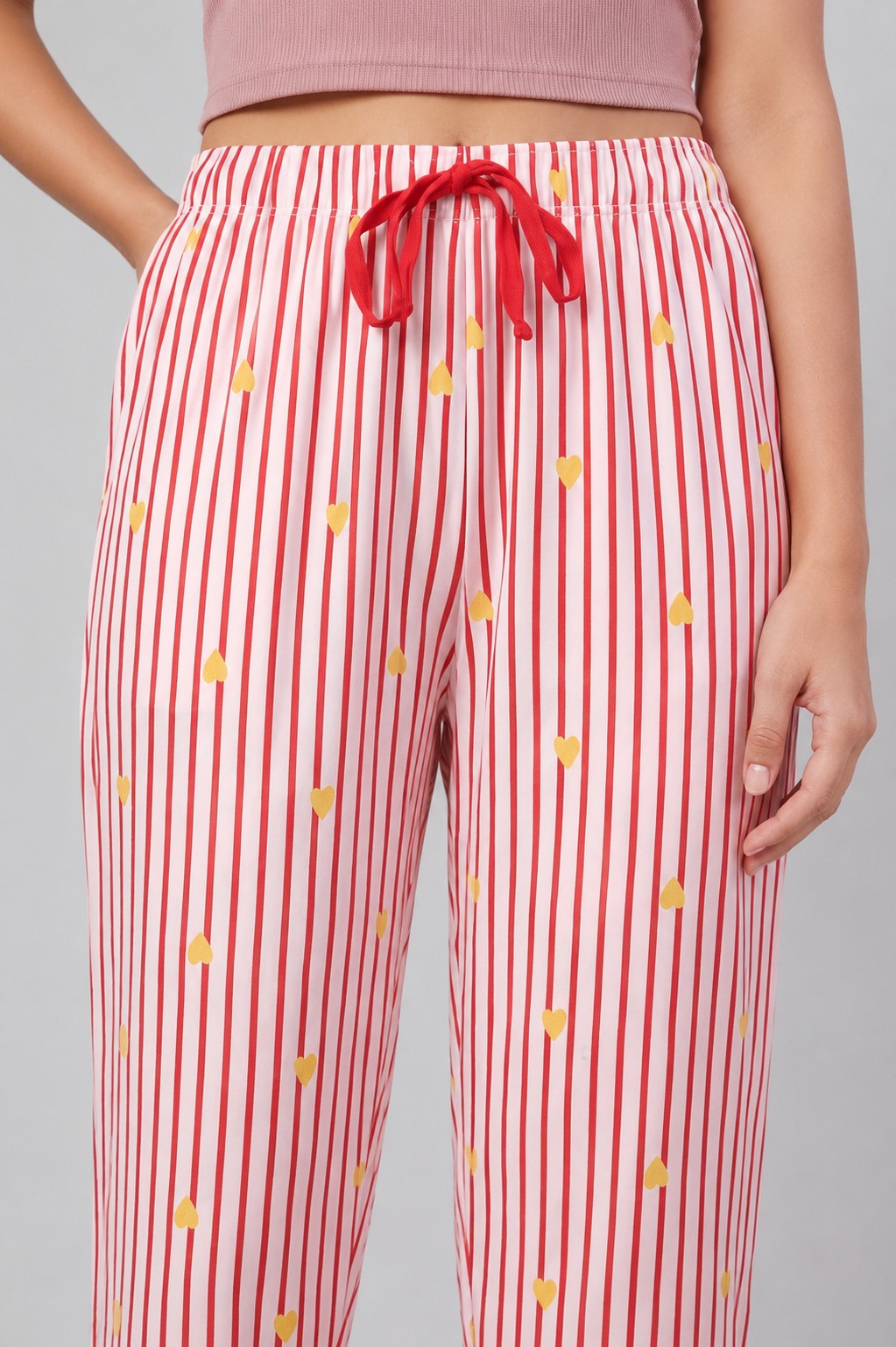Red Heart Printed Straight Fit Pyjama With 2 Pocket for Women - Image 3