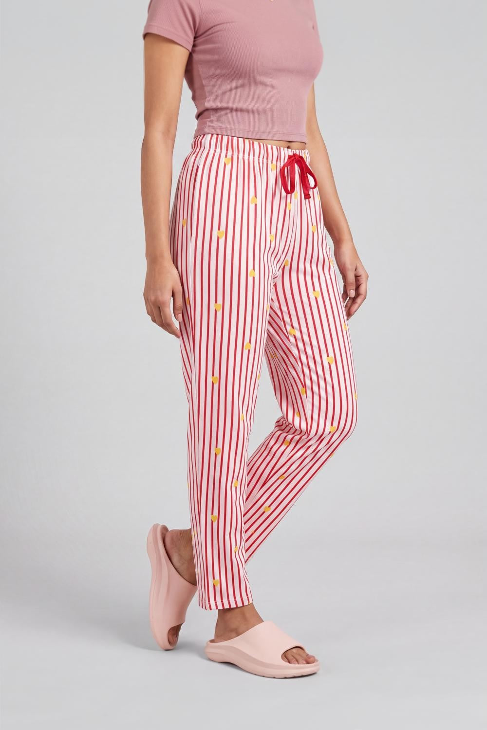 Red Heart Printed Straight Fit Pyjama With 2 Pocket for Women - Image 4