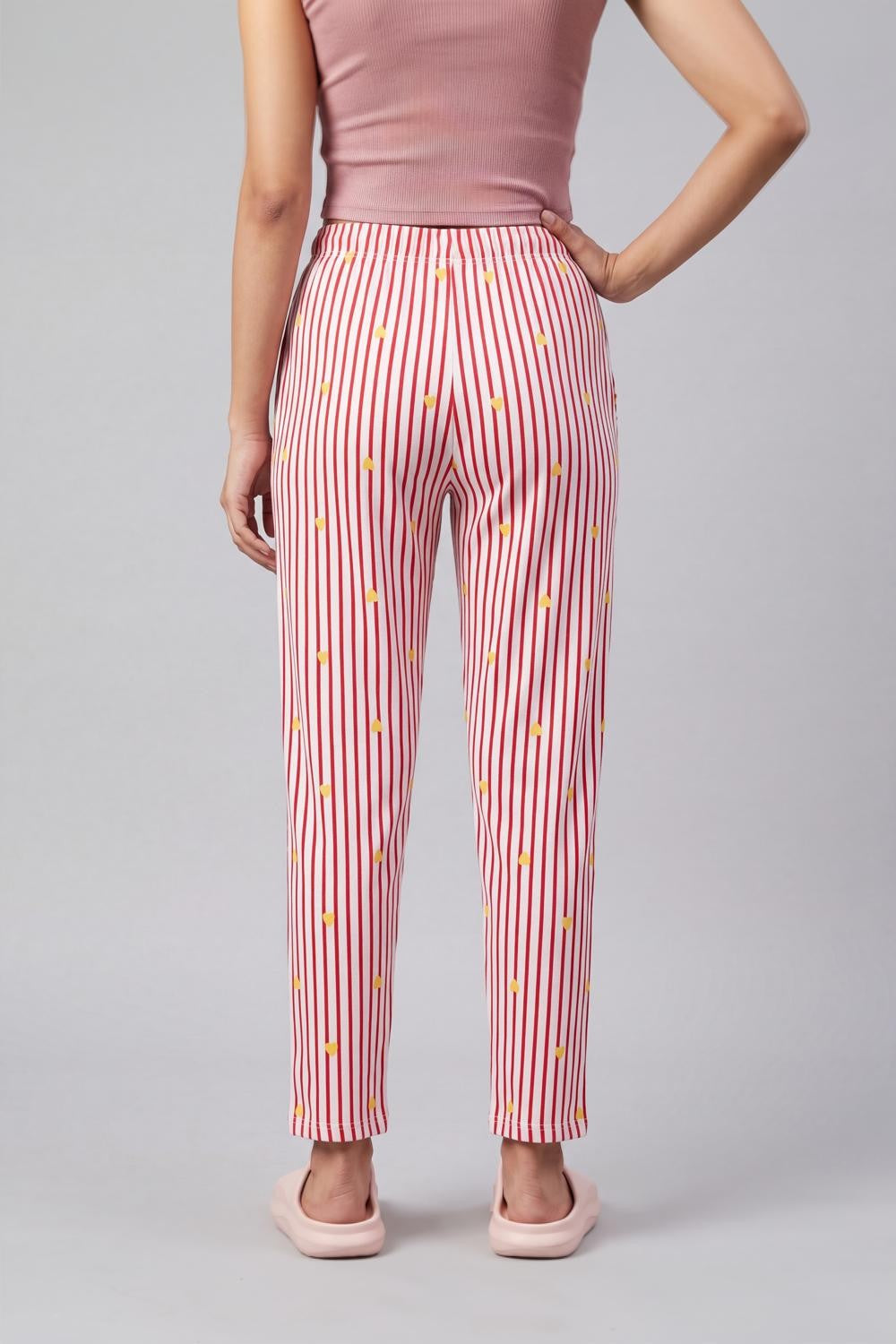 Red Heart Printed Straight Fit Pyjama With 2 Pocket for Women - Image 5