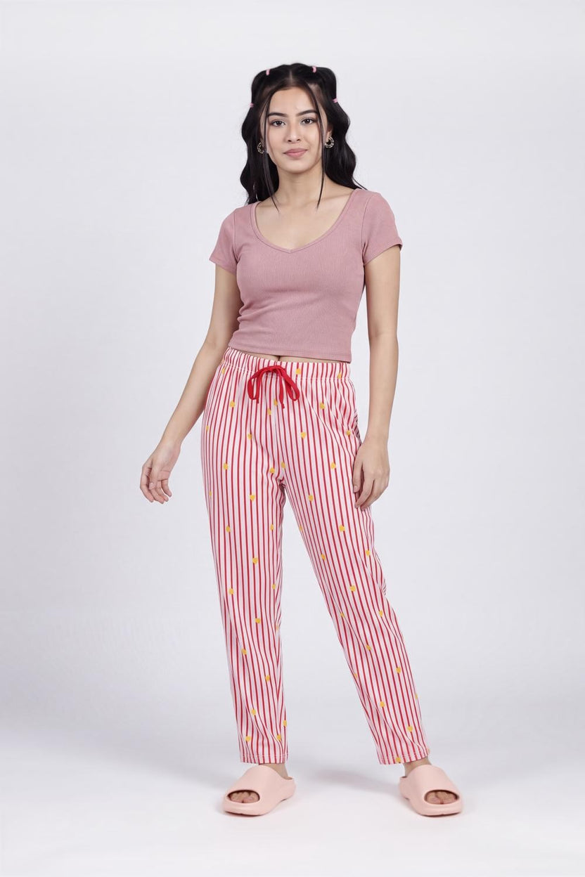 Red Heart Printed Straight Fit Pyjama With 2 Pocket for Women - Image 6