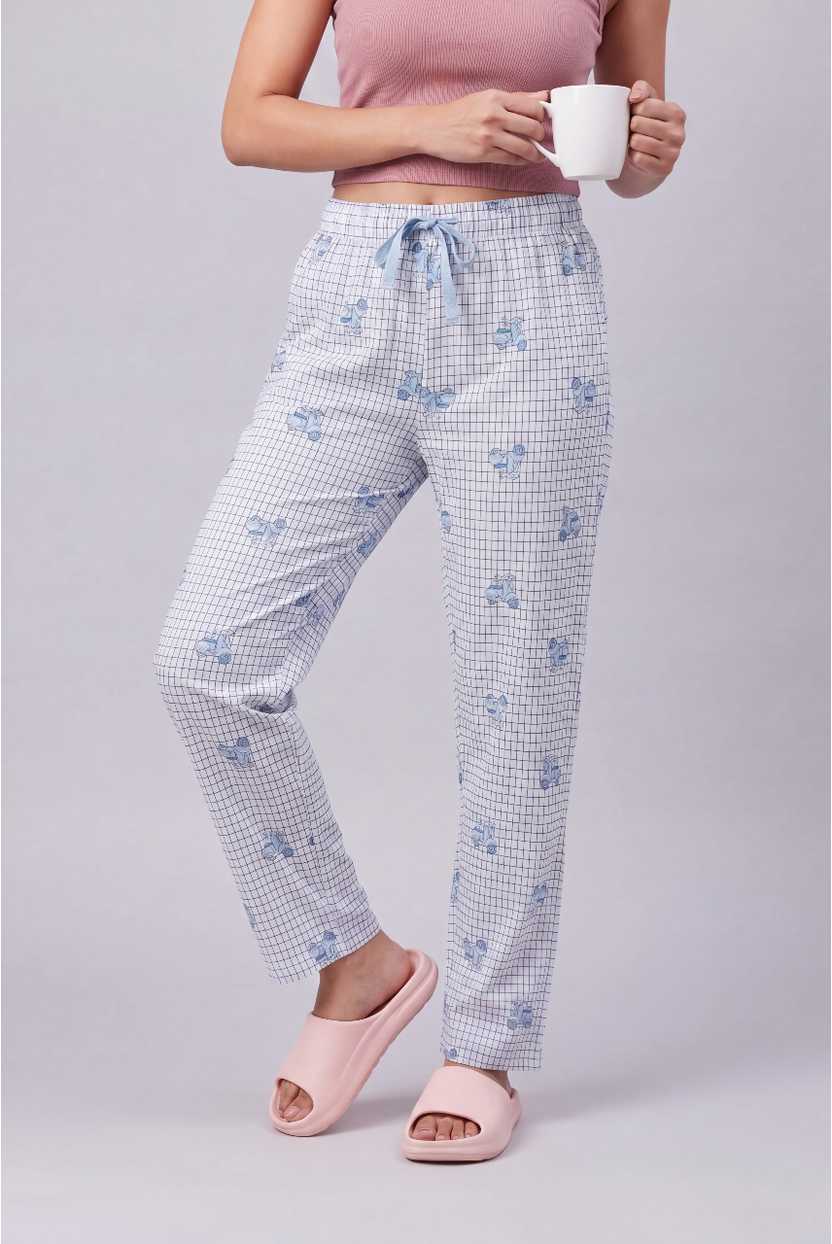 Blue Checked Straight Fit Pyjama With 2 Pocket for Women - Image 1
