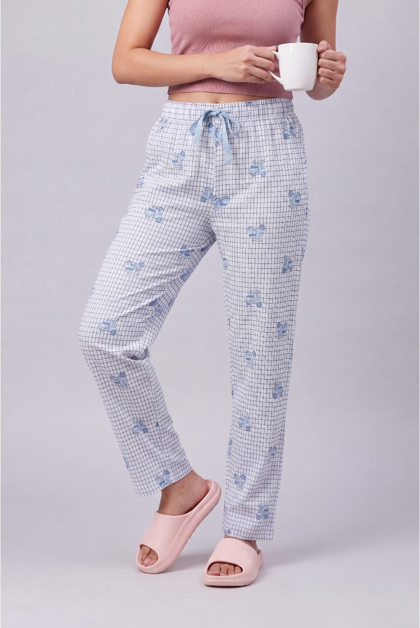 Blue Checked Straight Fit Pyjama With 2 Pocket for Women - Image 1