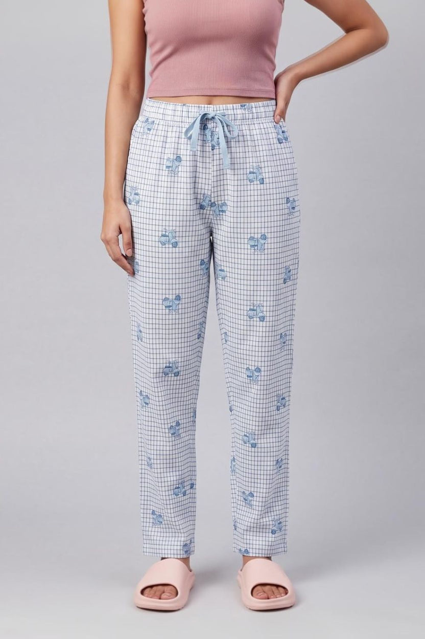 Blue Checked Straight Fit Pyjama With 2 Pocket for Women - Image 2