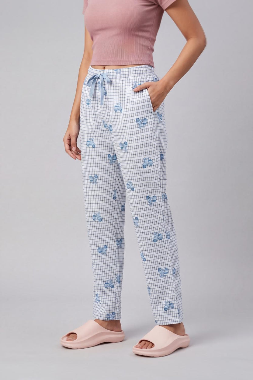 Blue Checked Straight Fit Pyjama With 2 Pocket for Women - Image 4