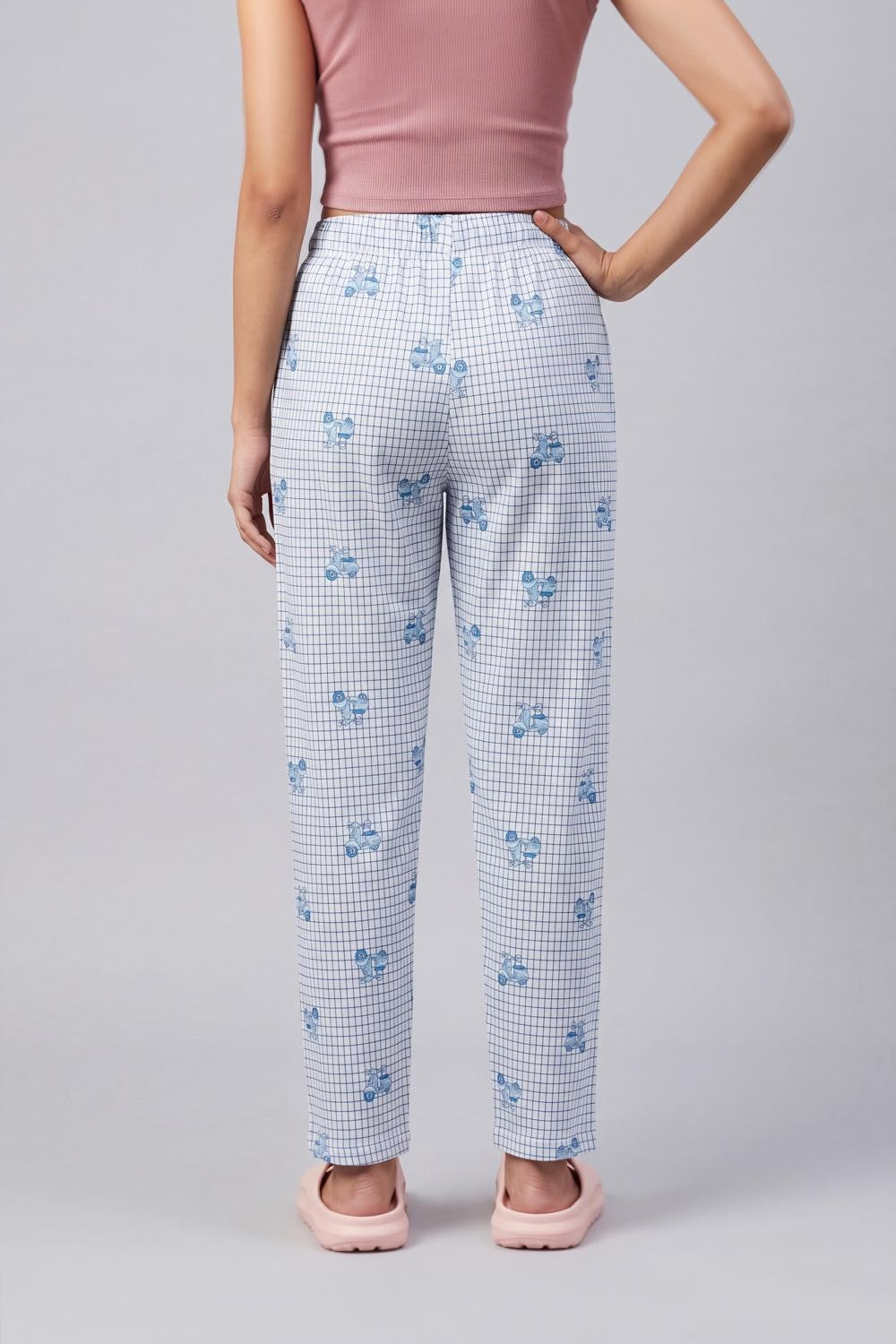 Blue Checked Straight Fit Pyjama With 2 Pocket for Women - Image 5