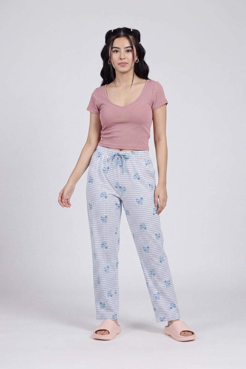Blue Checked Straight Fit Pyjama With 2 Pocket for Women - Image 6