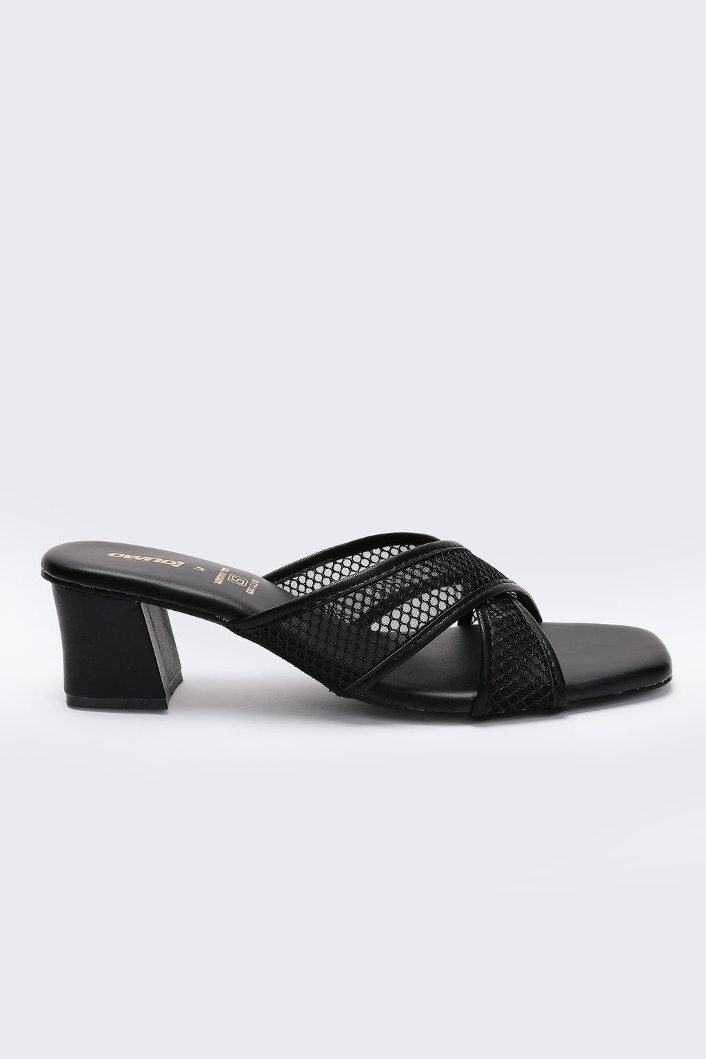 Black Cross Strap Block Heels for Women - Image 2