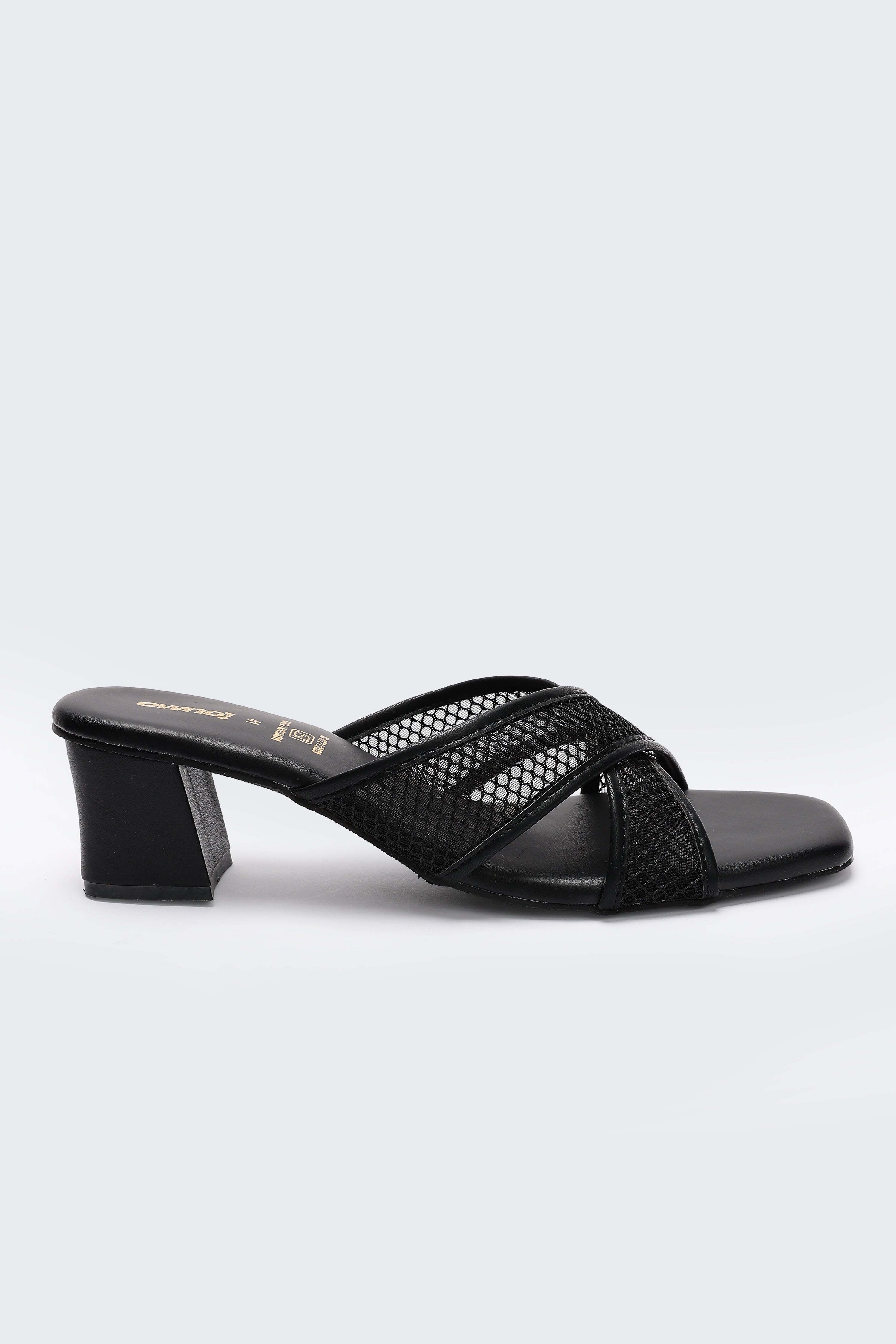 Black Cross Strap Block Heels for Women - Image 2