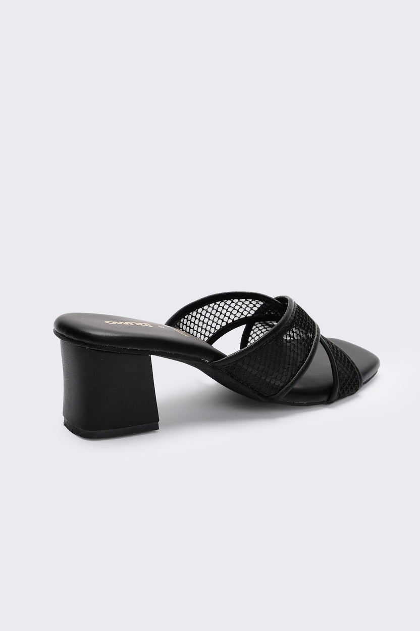 Black Cross Strap Block Heels for Women - Image 3