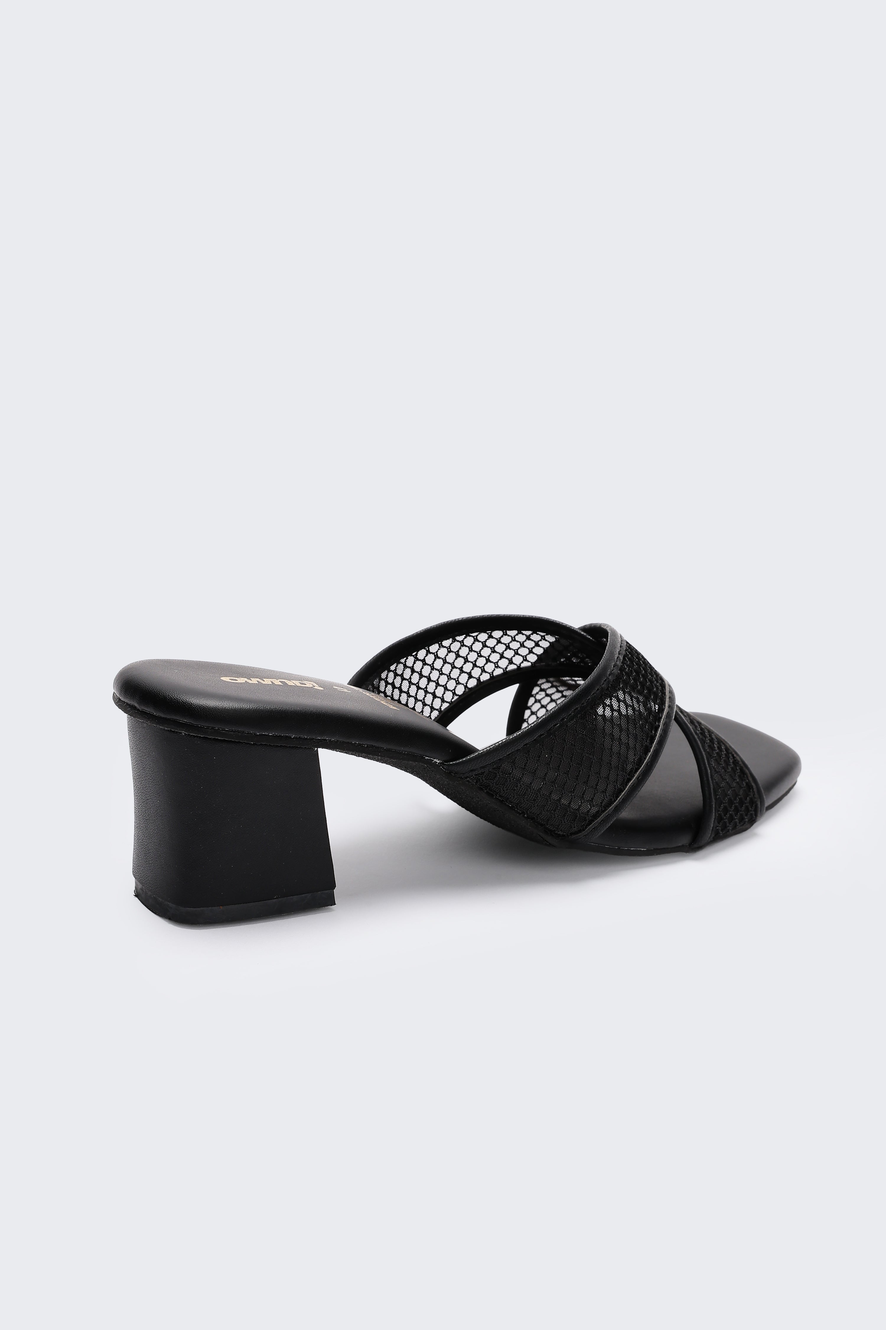 Black Cross Strap Block Heels for Women - Image 3