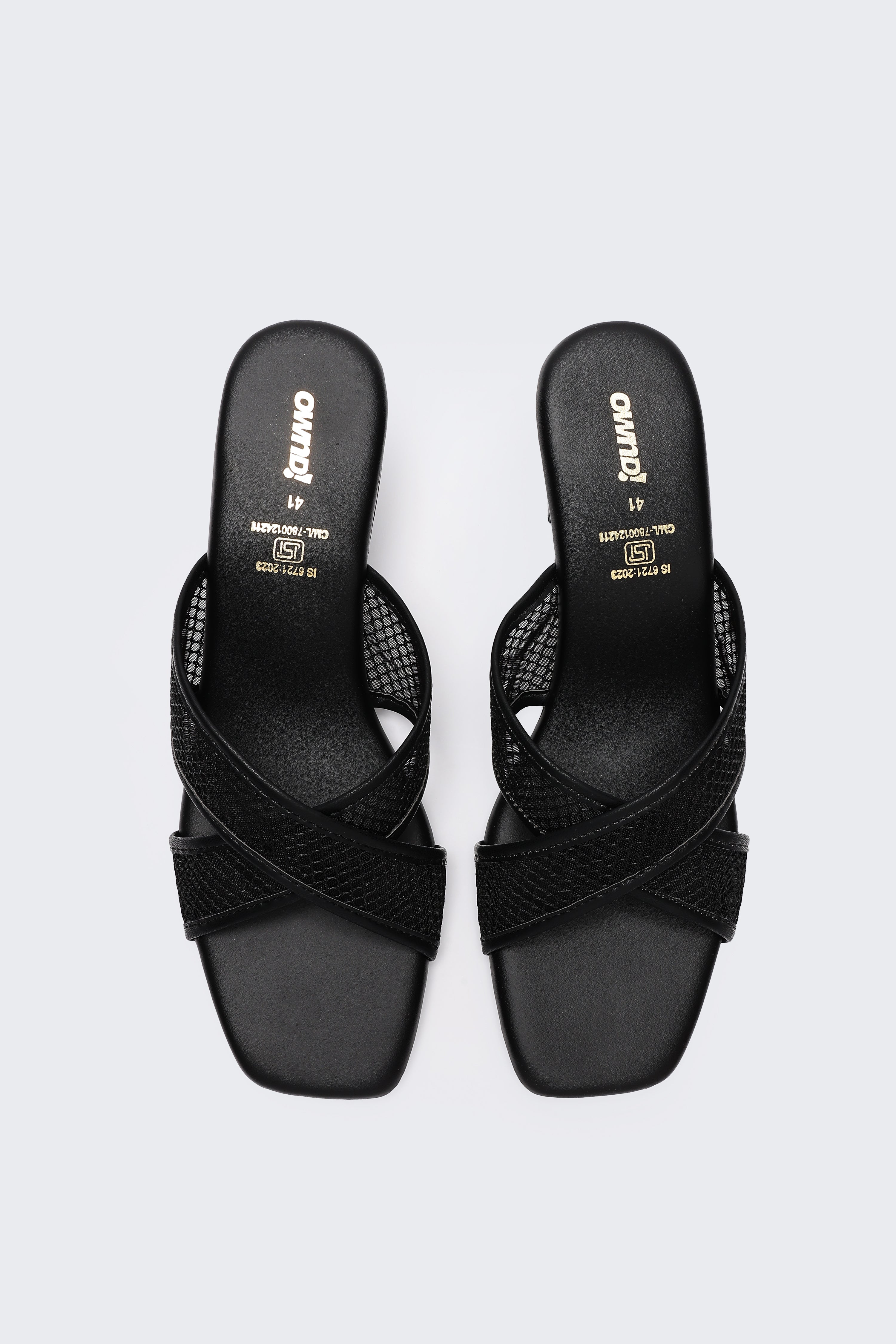 Black Cross Strap Block Heels for Women - Image 4