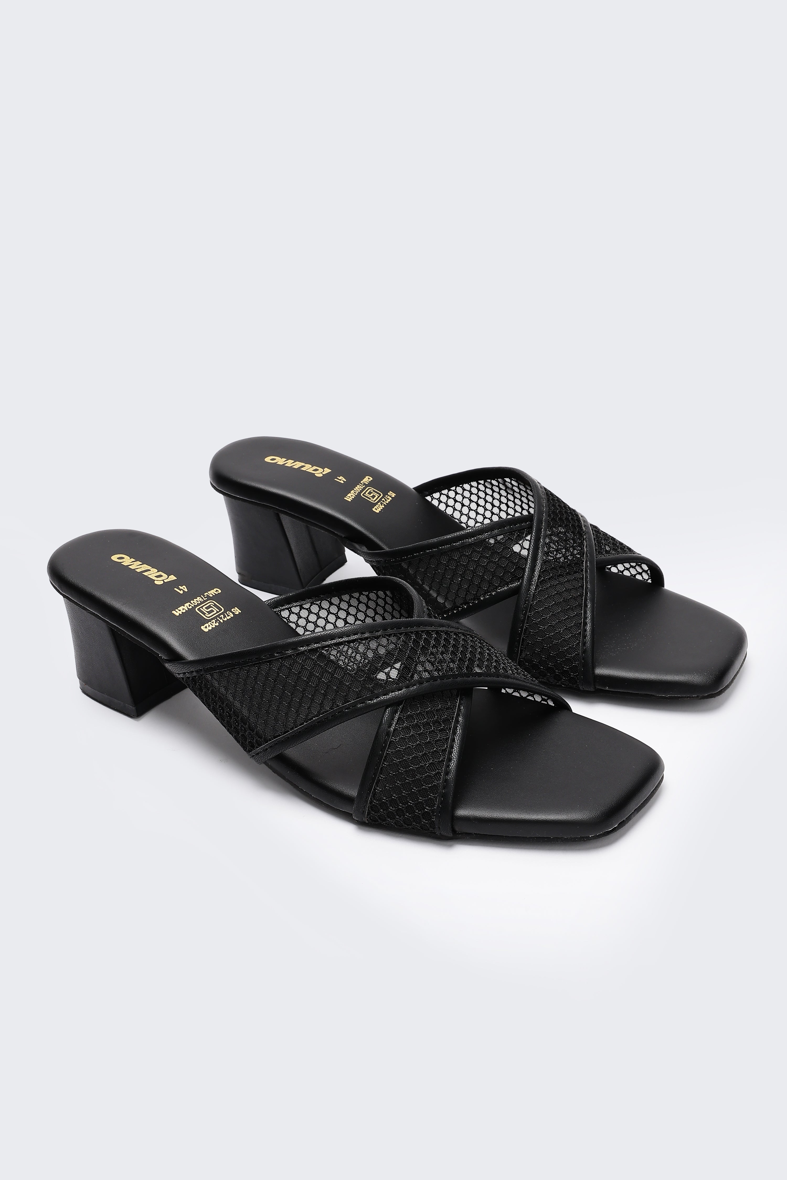 Black Cross Strap Block Heels for Women - Image 5