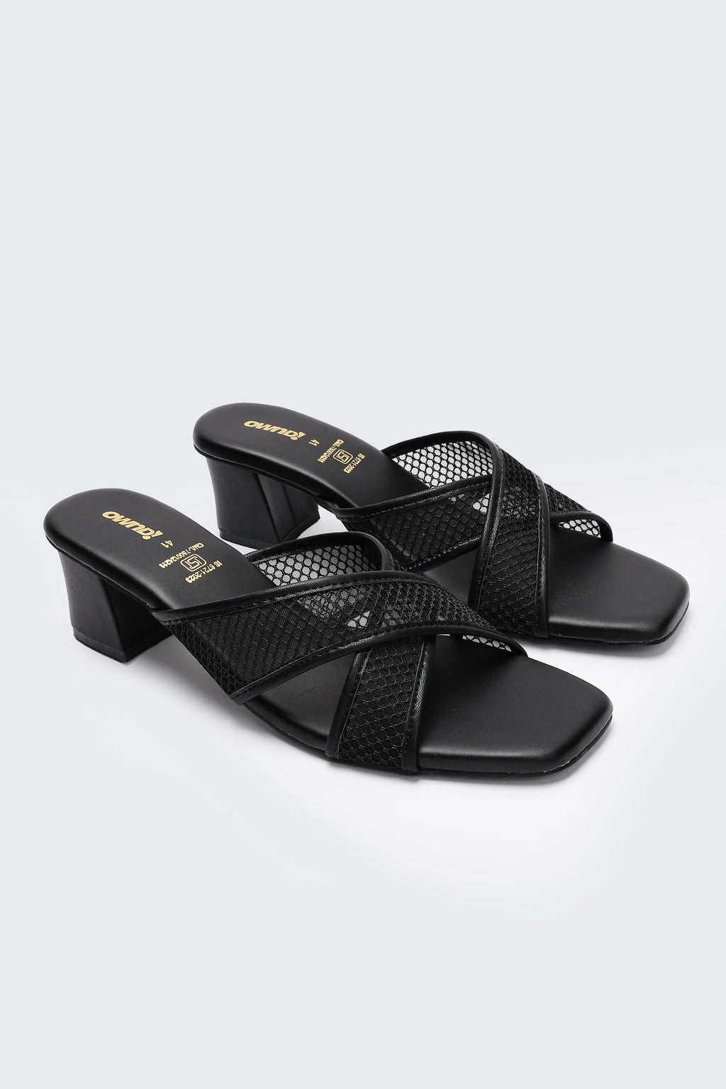 Black Cross Strap Block Heels for Women - Image 6