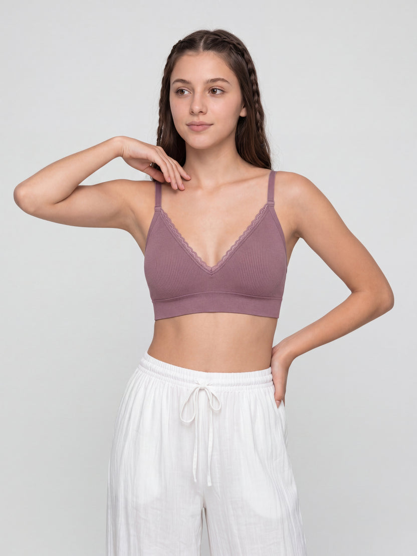 Purple Textured Regular Fit Bra for Women - Image 2