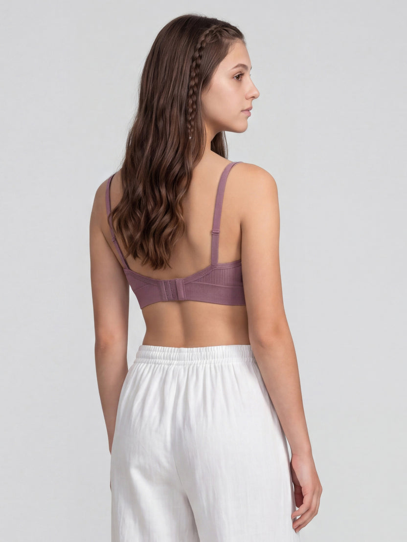 Purple Textured Regular Fit Bra for Women - Image 5