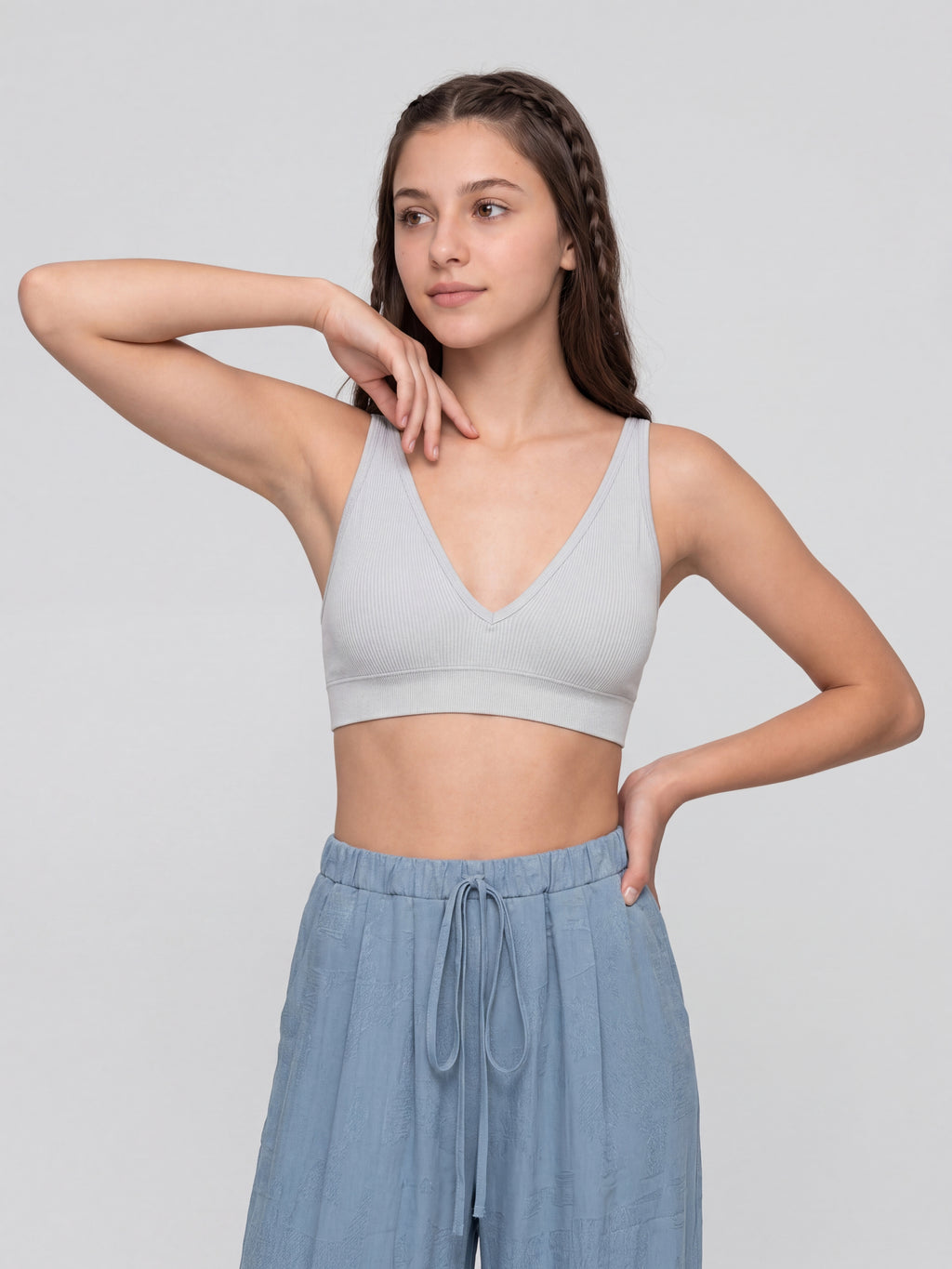 Light Grey Textured Regular Fit Bra for Women - Image 7