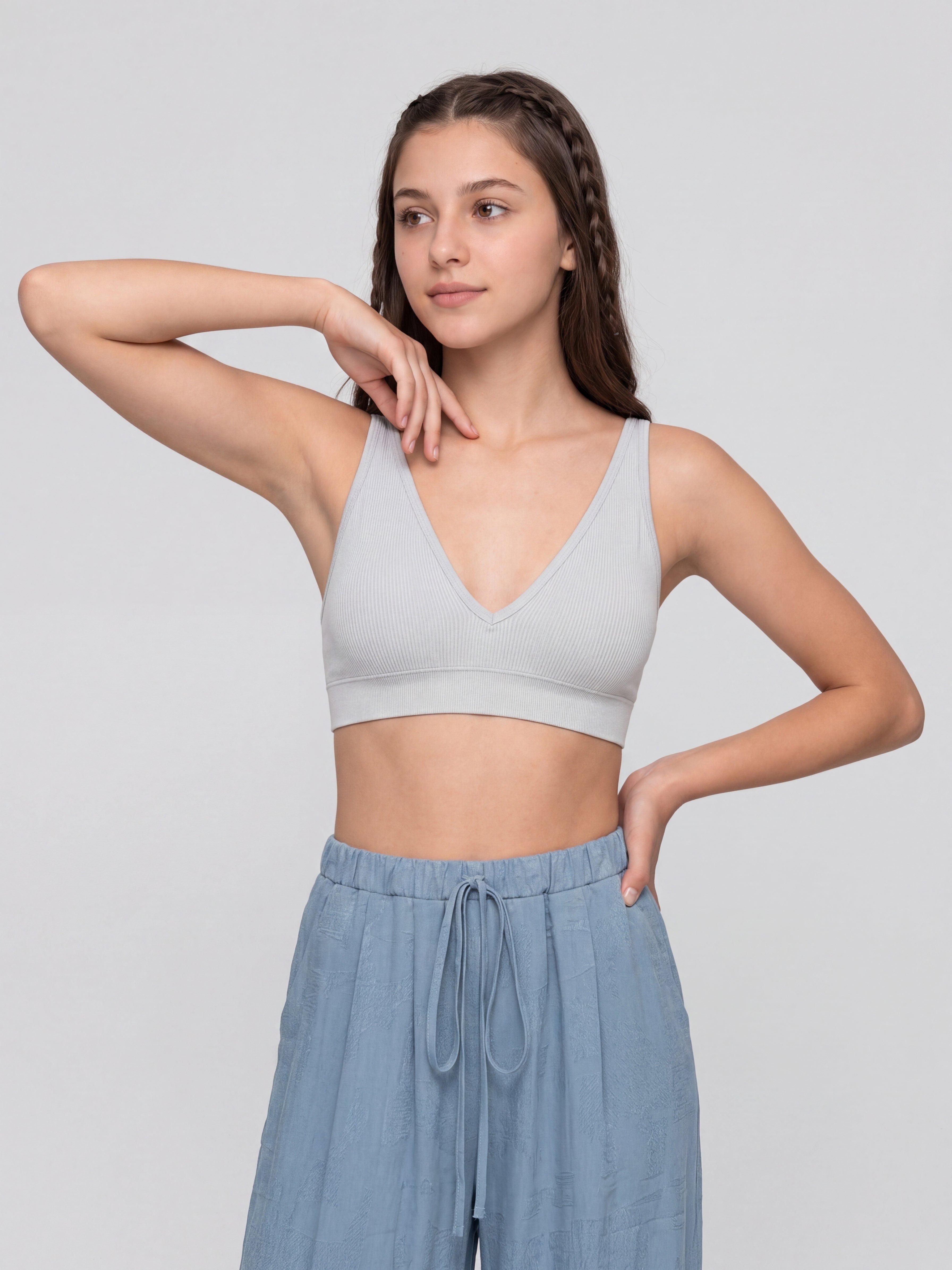 Light Grey Textured Regular Fit Bra for Women - Image 7