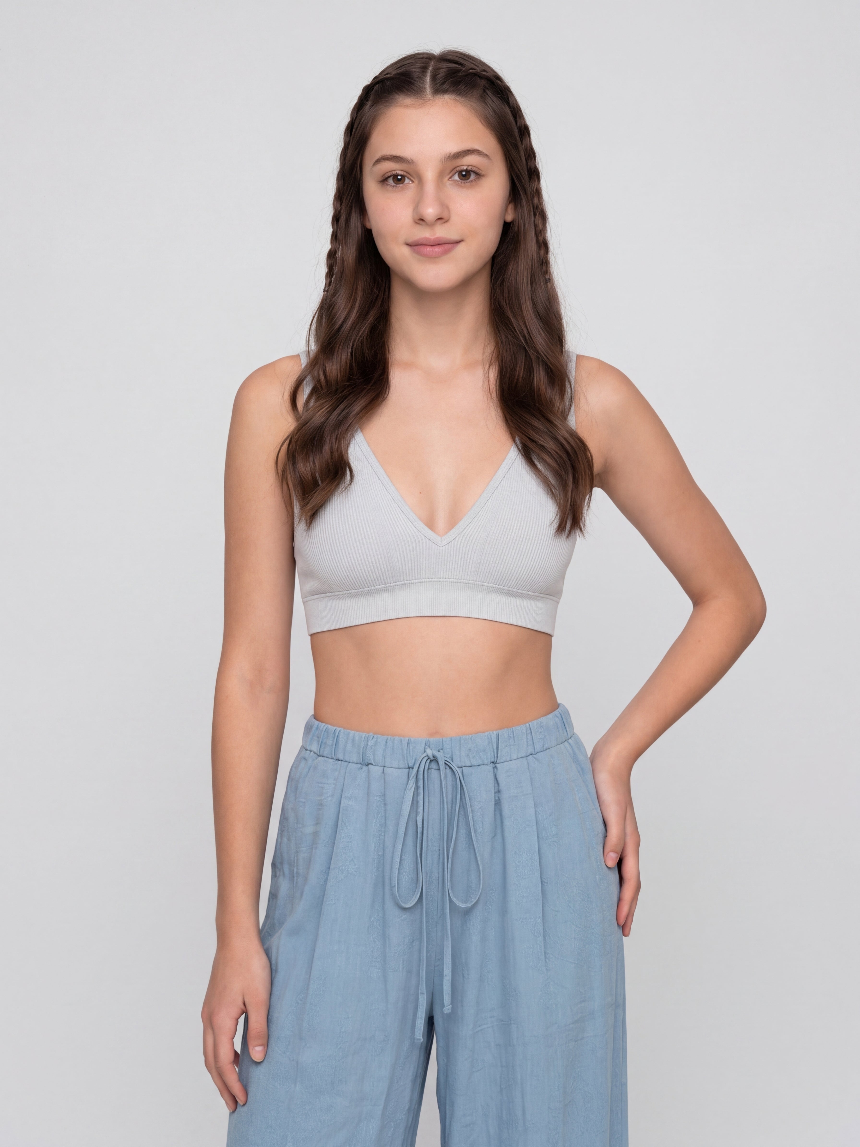 Light Grey Textured Regular Fit Bra for Women - Image 3