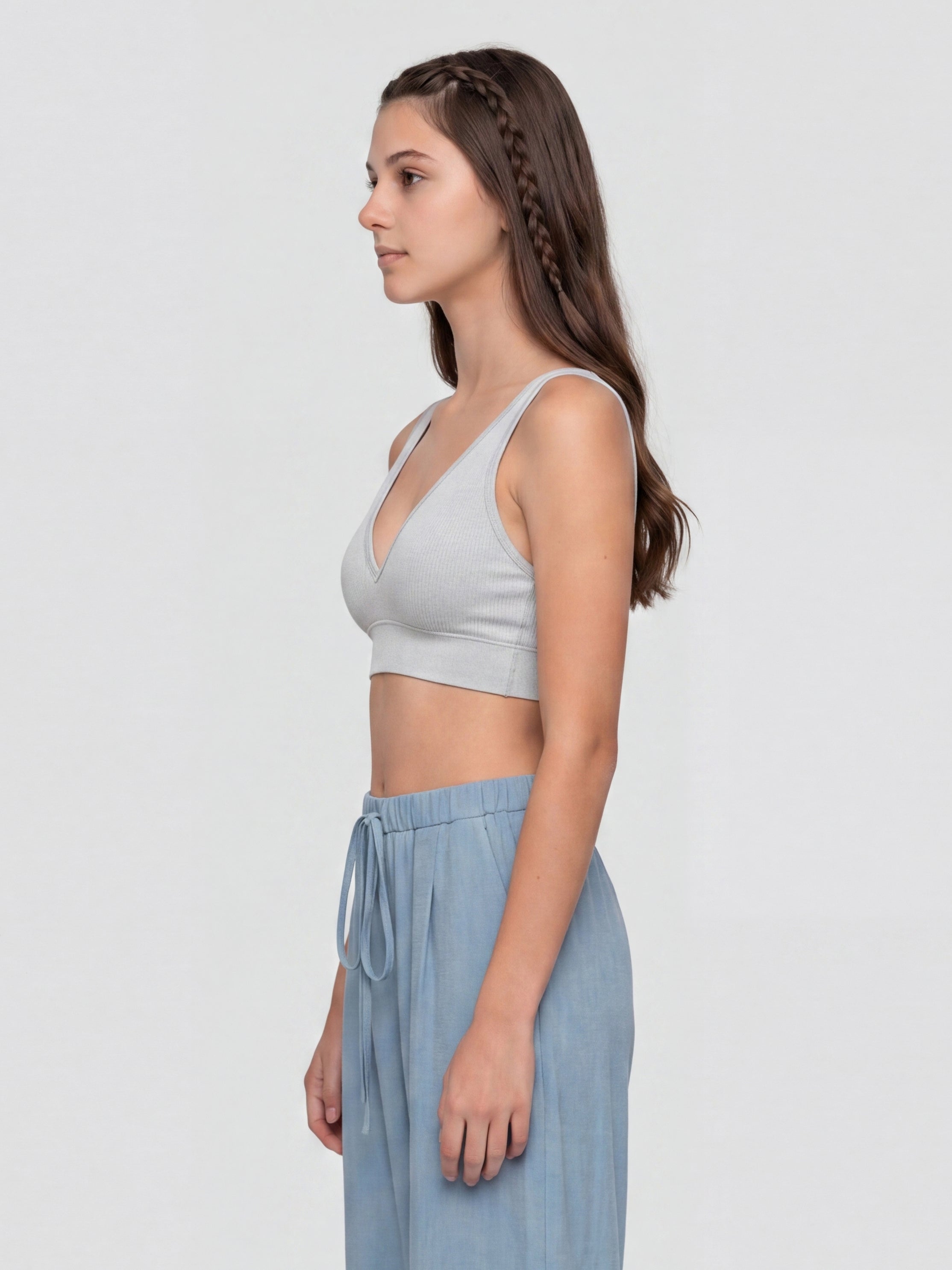Light Grey Textured Regular Fit Bra for Women - Image 4
