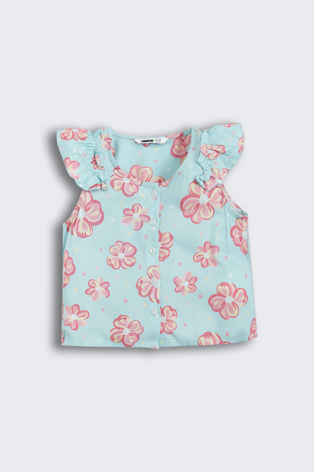 Blue Floral Printed Regular Fit Co-ord Set for Girls - Image 3