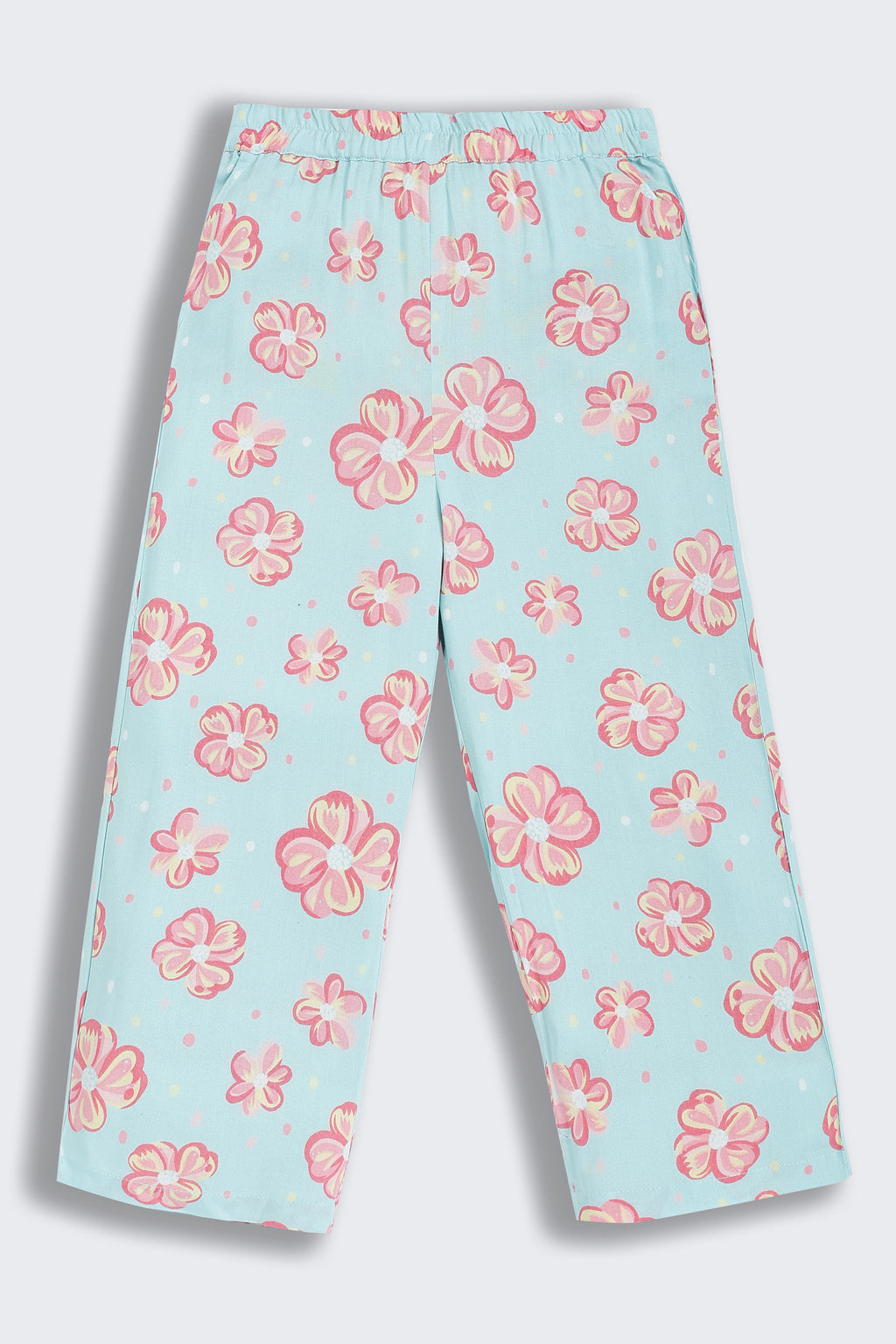 Blue Floral Printed Regular Fit Co-ord Set for Girls - Image 5
