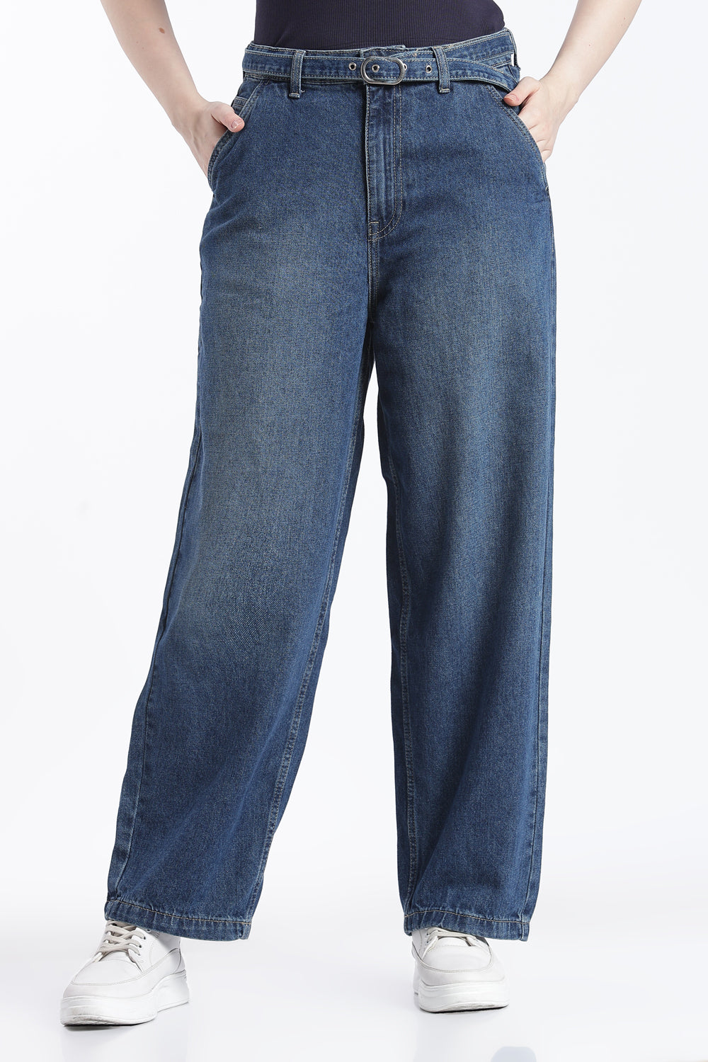Navy Wide Leg Fit Jeans With 4 Pocket For Women - Image 2