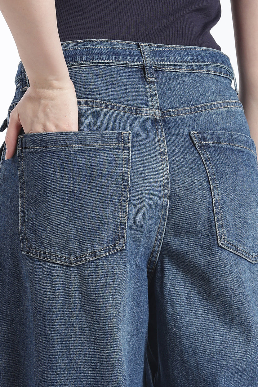 Navy Wide Leg Fit Jeans With 4 Pocket For Women - Image 3
