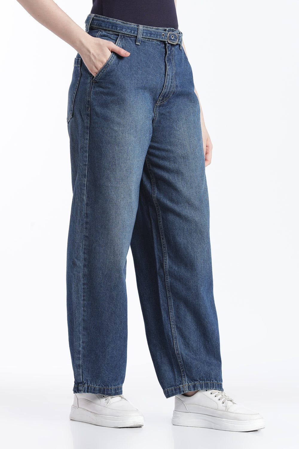 Navy Wide Leg Fit Jeans With 4 Pocket For Women - Image 4