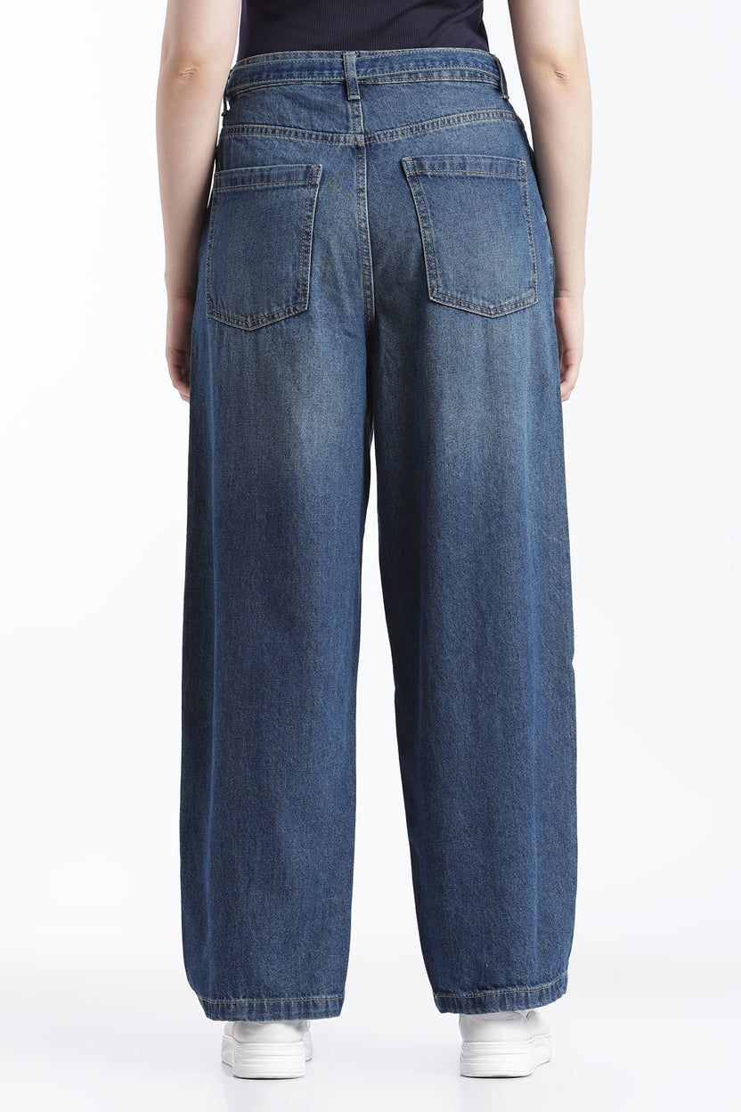 Navy Wide Leg Fit Jeans With 4 Pocket For Women - Image 5