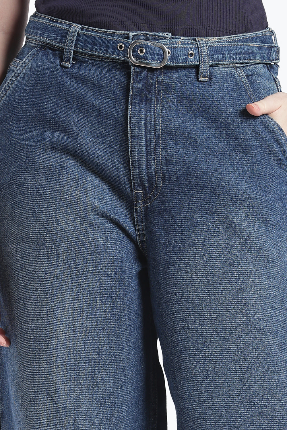 Navy Wide Leg Fit Jeans With 4 Pocket For Women - Image 7