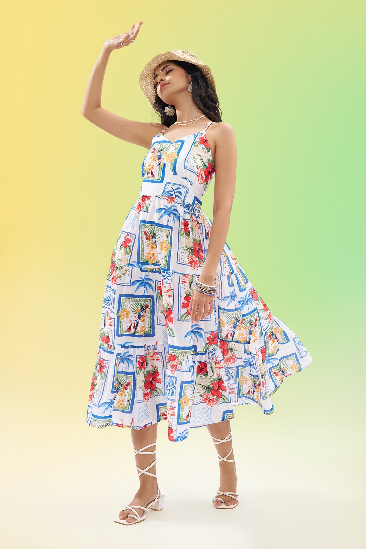 Multicoloured Tropical Print Dress for Women - Image 1