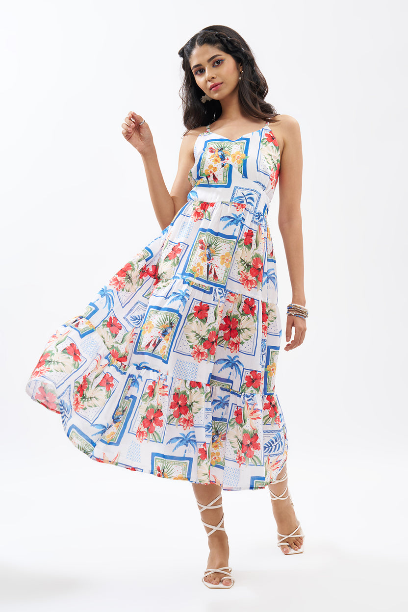 Multicoloured Tropical Print Dress For Women - Image 2