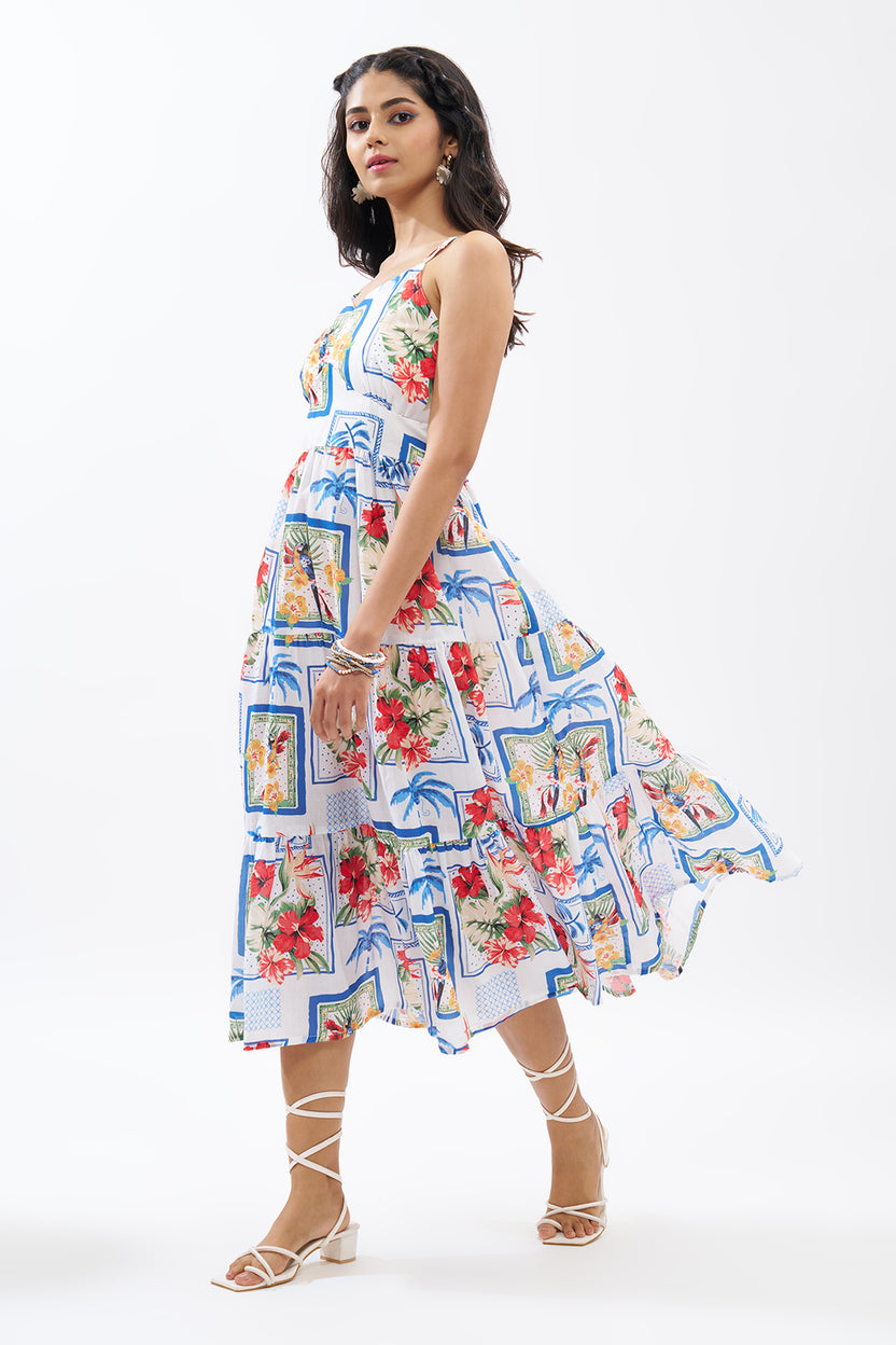 Multicoloured Tropical Print Dress For Women - Image 4