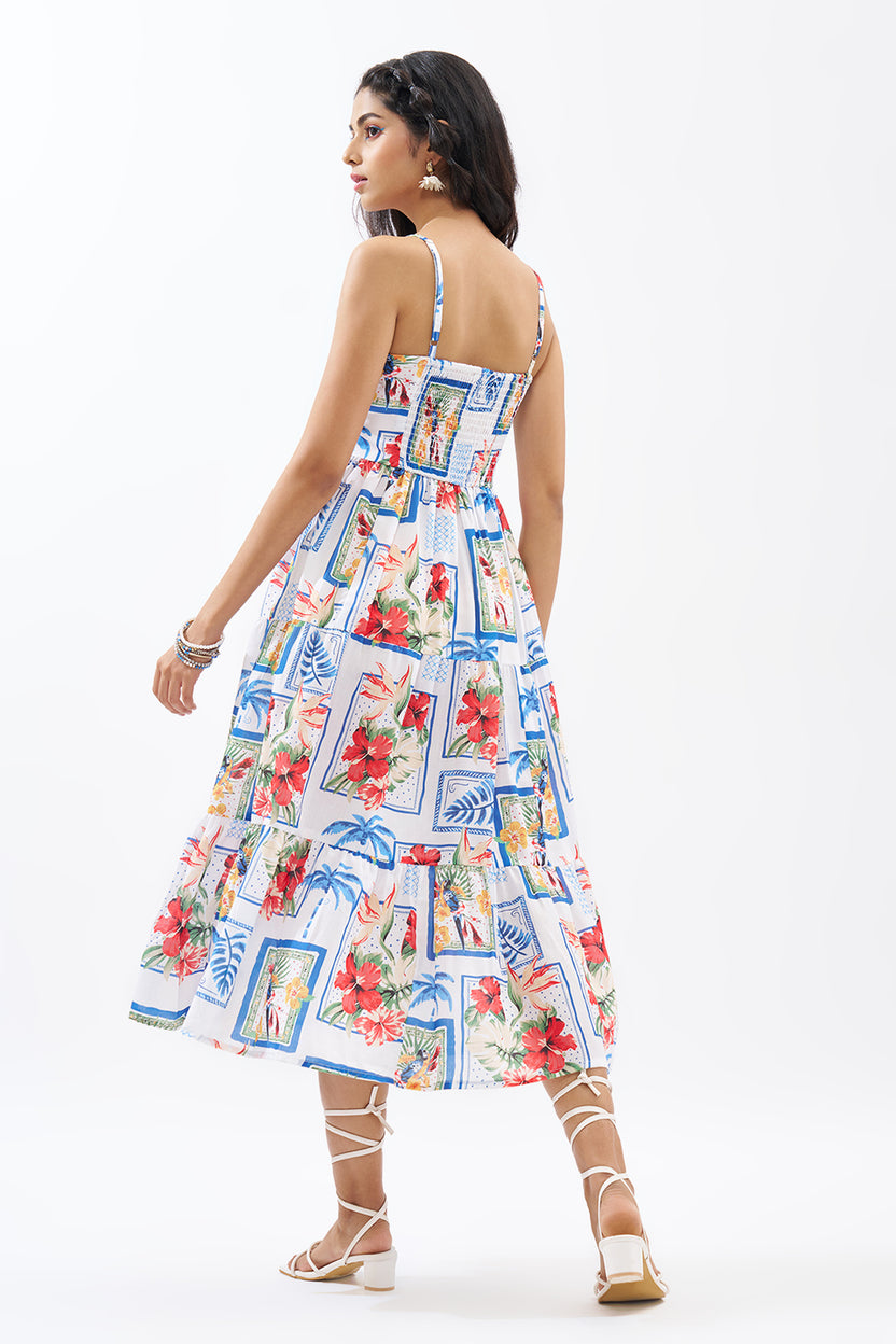 Multicoloured Tropical Print Dress For Women - Image 5