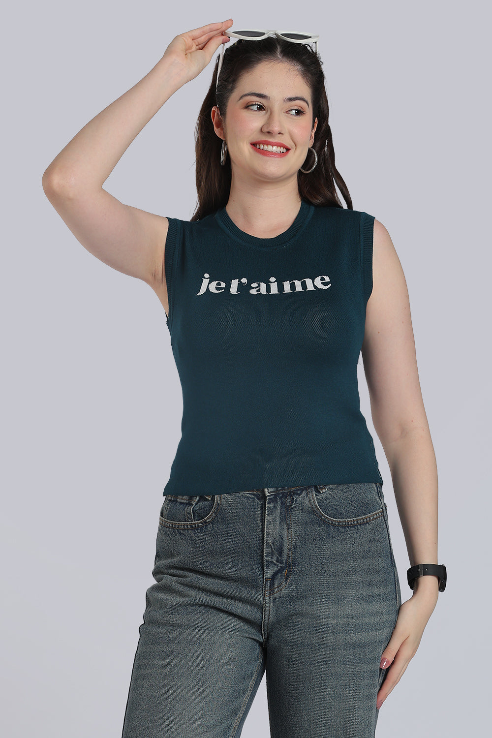 Teal Typographic Tank Top for Women - Image 1