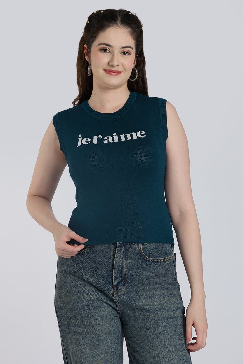 Teal Typographic Tank Top for Women - Image 2