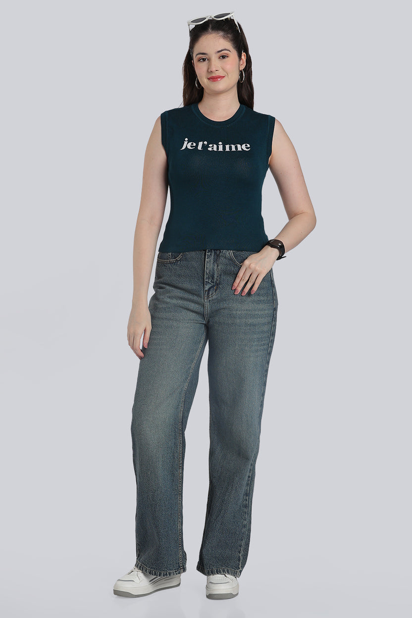 Teal Typographic Tank Top for Women - Image 6