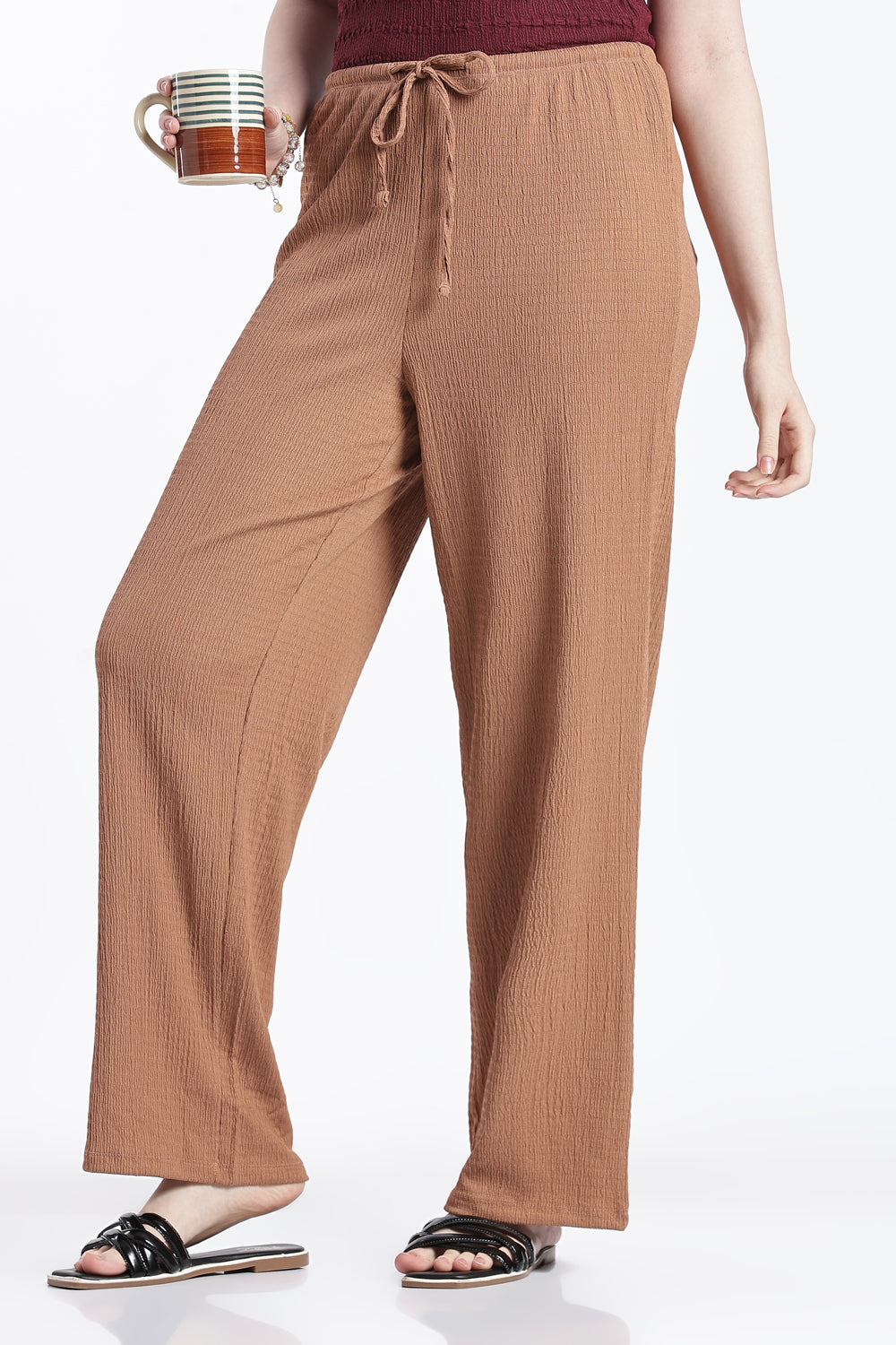 Tan High Rise Relaxed Fit Pant For Women - Image 1