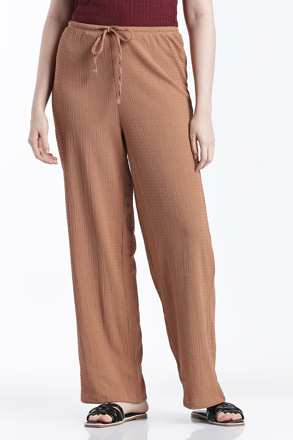 Tan High Rise Relaxed Fit Pant For Women - Image 2