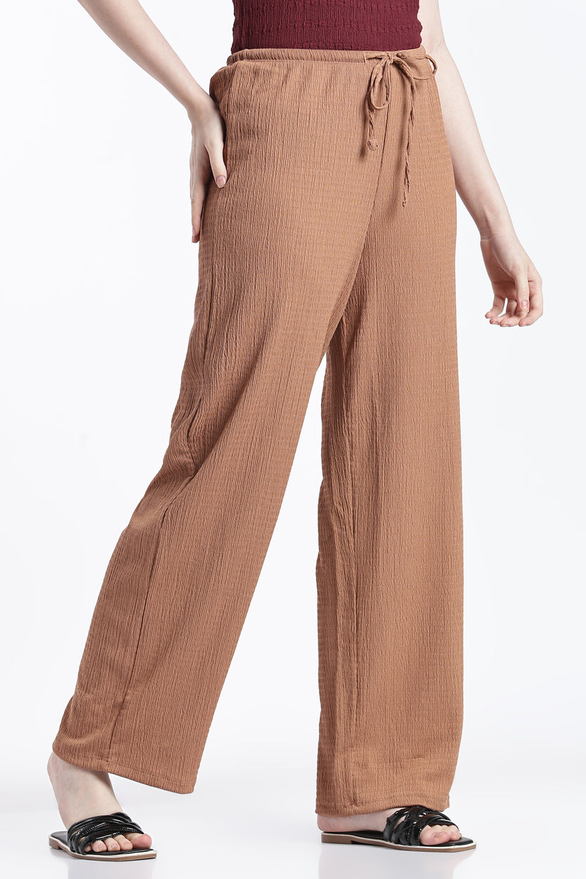 Tan High Rise Relaxed Fit Pant For Women - Image 4