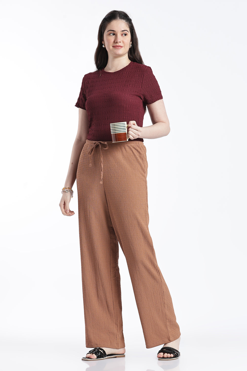 Tan High Rise Relaxed Fit Pant For Women - Image 6