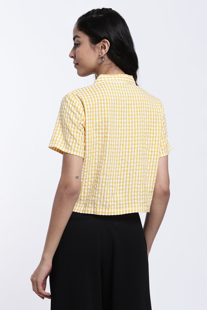 Yellow Checkered Regular Fit Crop Shirt for Women - Image 5